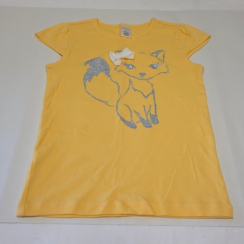 Gymboree Graphic Tee Girls 8 Yellow Glitter Fox Bow Cap Sleeve Shirt